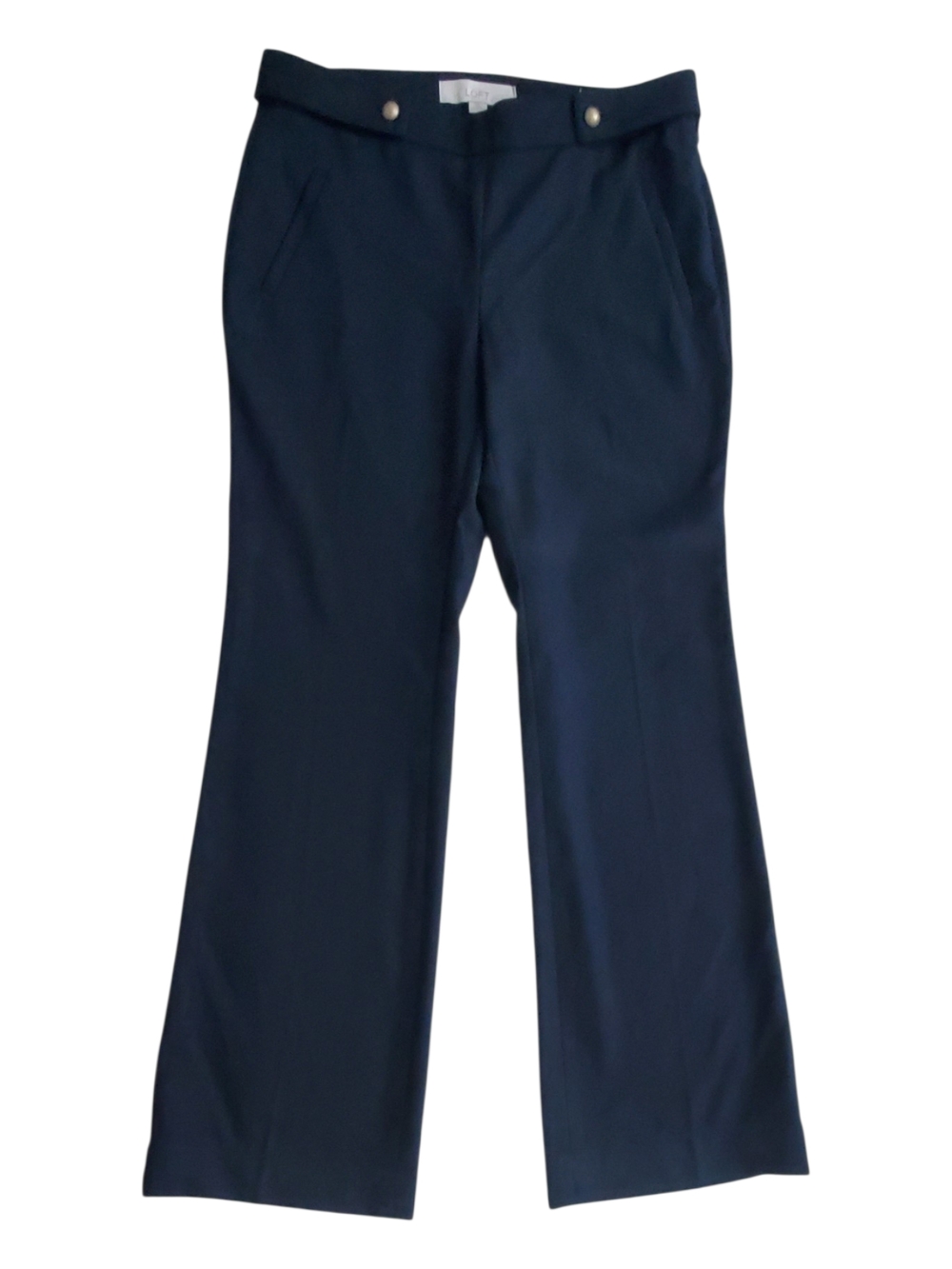 LOFT Navy Boot-Cut Trousers with Subtle Button Detail